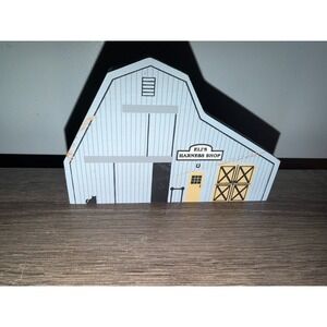 The Cat's Meow Village Eli's Harness Shop Ohio Amish Series 1991 Blue Barn Block
